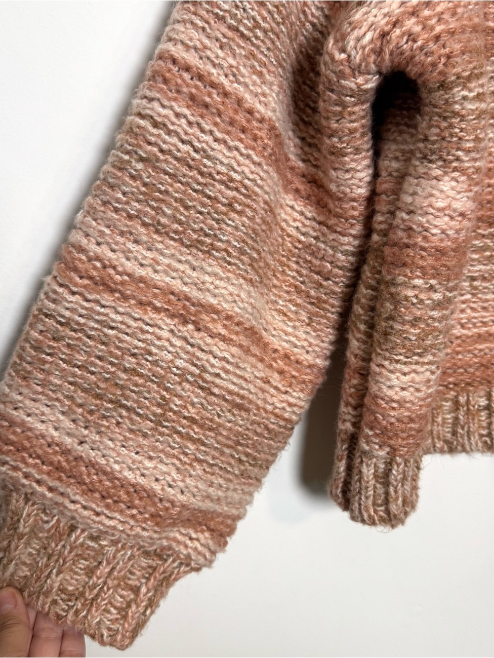 Saltwater Luxe Chunky Knit Boho Sweater Pink Beige Stripe Balloon Sleeve Medium - Picture 5 of 9